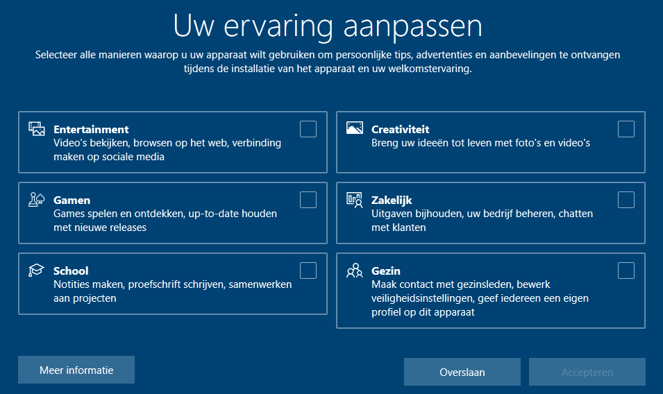 Windows 10 setup: Uw ervaring aanpassen