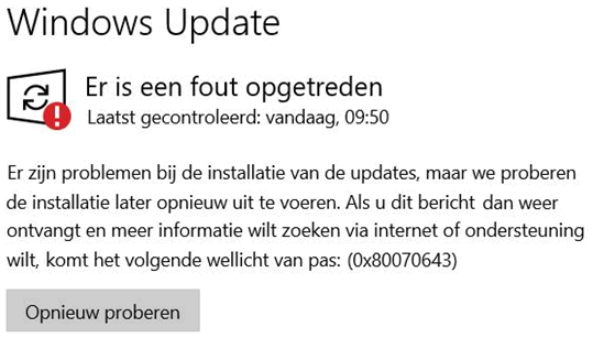 Updatefout 0x80070643 bij Windows 10