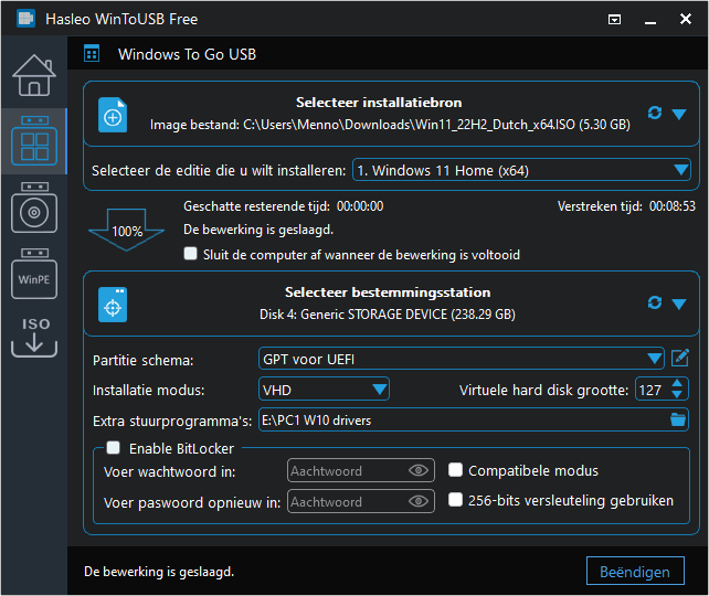 Hasleo WinToUSB Free: Windows vanaf een USB-stick of SD-kaart opstarten
