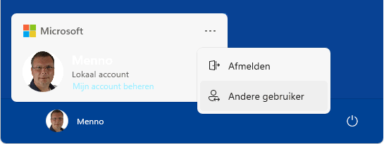 Windows 11: optie Andere gebruiker is verstopt achter de drie puntjes