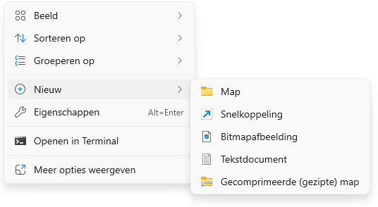 Windows Verkenner > Contextmenu > Nieuw > Tekstdocument