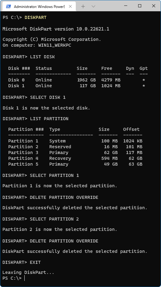 Partities verwijderen met DiskPart