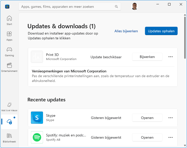 Updaten van de via de Store genstalleerde apps