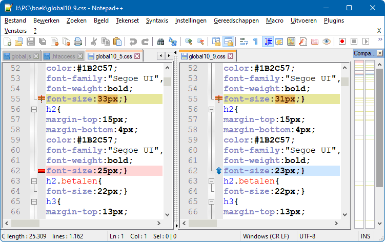 Notepad++: teksten met elkaar vergelijken